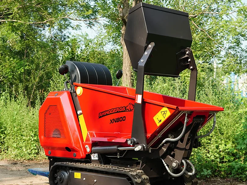Red Rhinoceros XN800 tracked mini dumper with raised dump bed